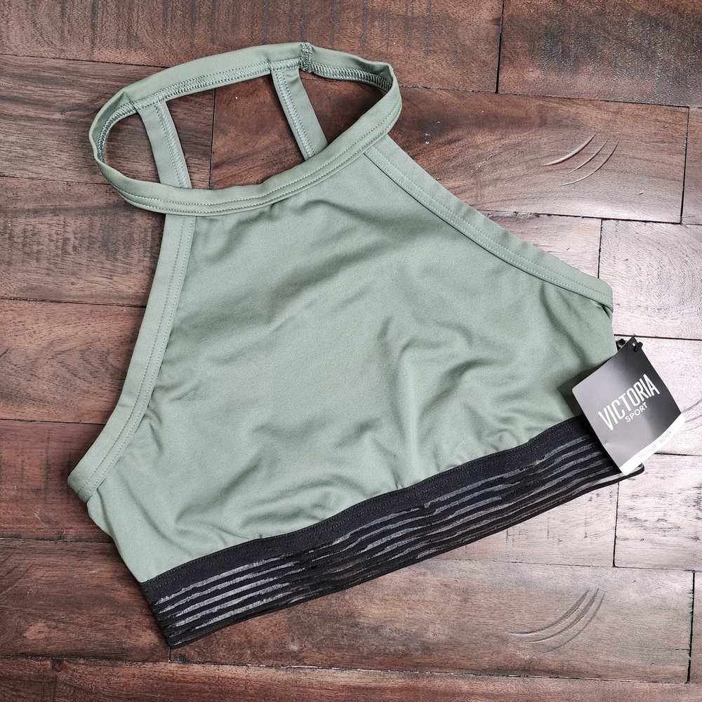 Victorias Secret Sport Green & Black High-neck Unlined Sports Bra Medium Active